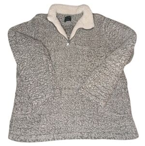 Love Tree Gray and White 1/4 Zip Sherpa Pullover